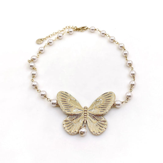 18K CD Butterfly Pearls Bracelet