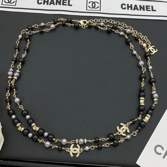 18K CC Black Pearls Long Necklace