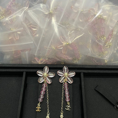 18K CC Pink Crystal Tassel Earrings