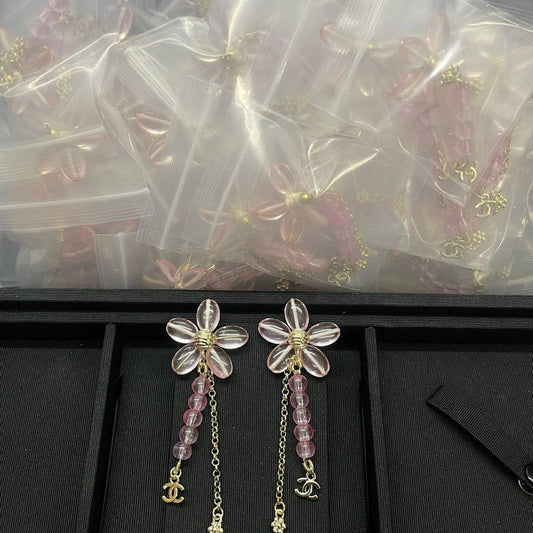 18K CC Pink Crystal Tassel Earrings