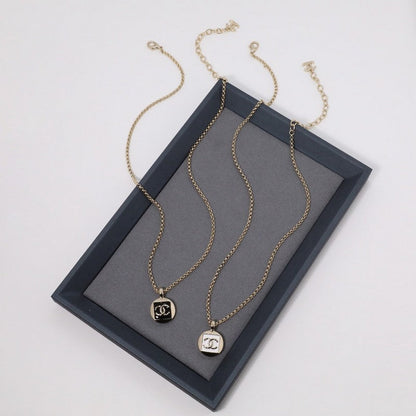 18K CC Black & White Logo Gold Necklace