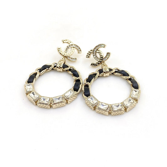 18K CC Leather Cricle Earrings