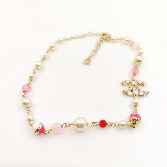 18K CC Pink & White Pearls Necklace