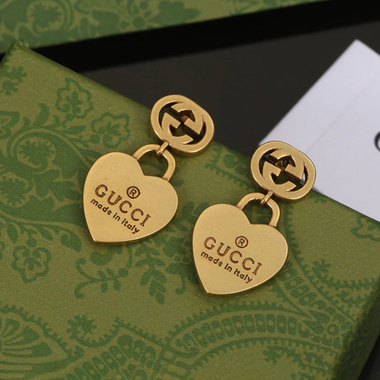 18K Double G Heart Pendant Earrings