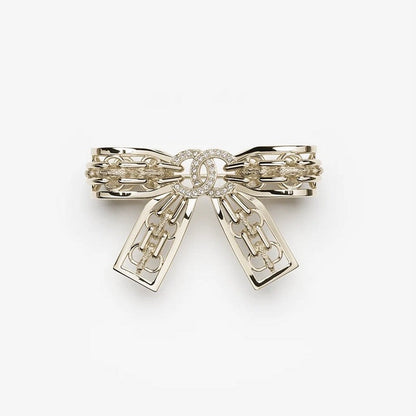18K CC 25K Bow Tie Diamond Gold Brooch