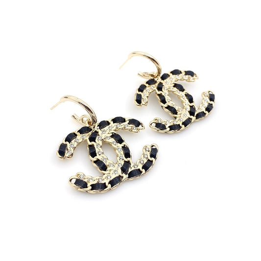 18K CC Pendant Leather Earrings