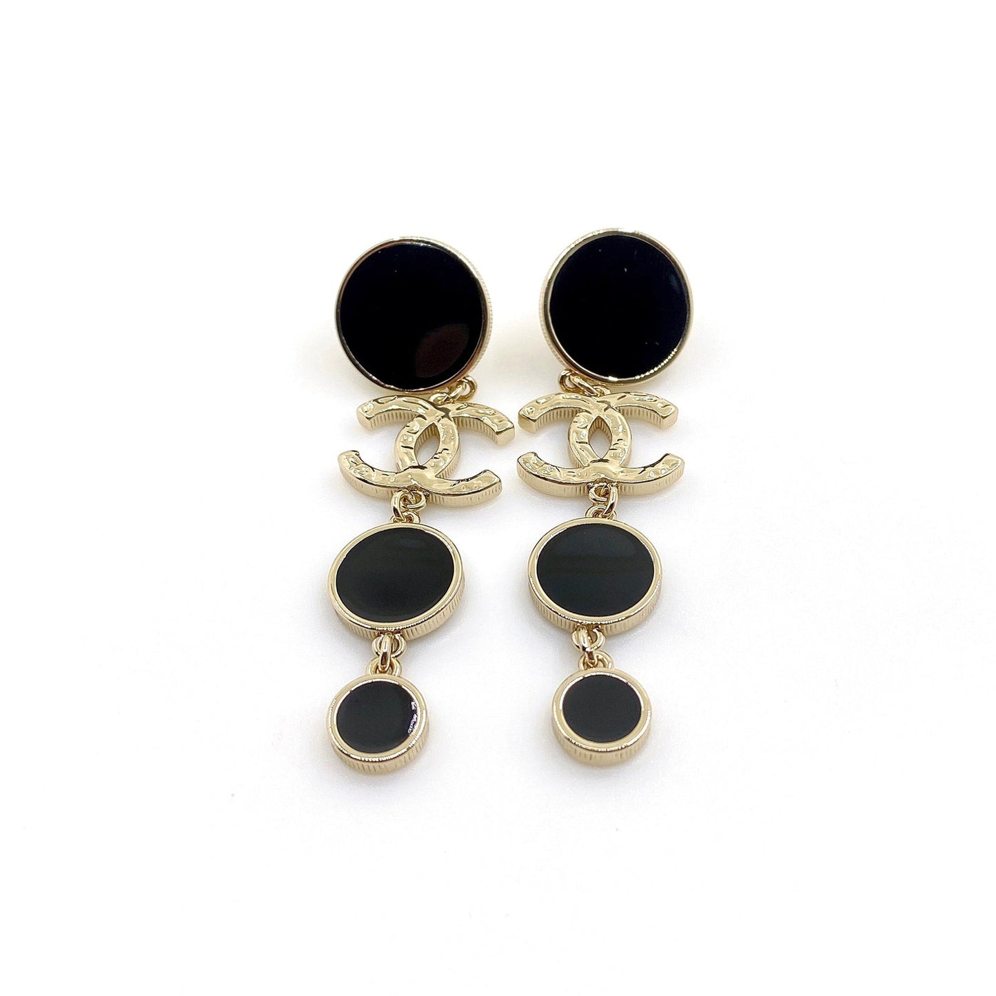 18K CC Black Crystals Earrings