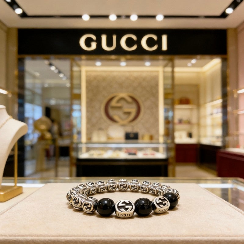 18K GG Anger Forest Black Bead Chain Bracelet