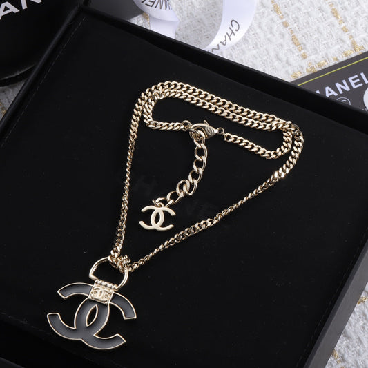 18K CC Black Resin Logo Necklace