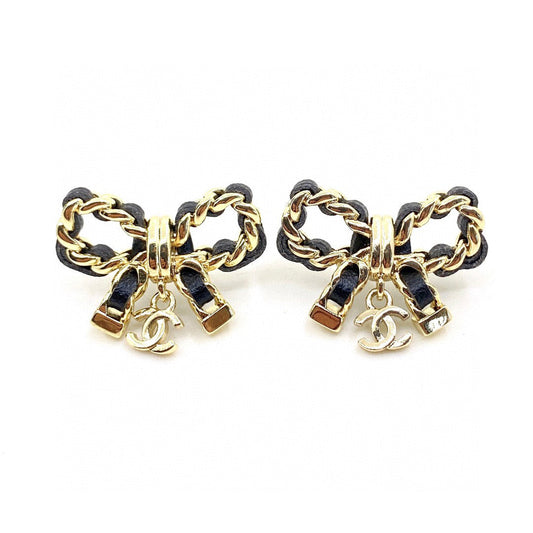 18K CC Bow Tie Strass Earrings