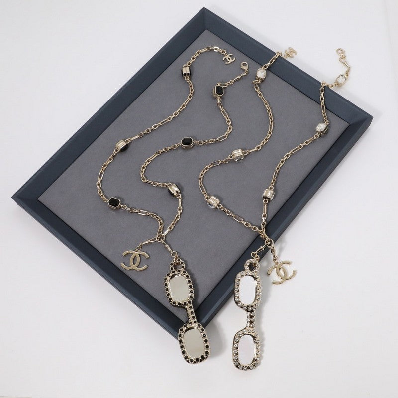 18K CC Black Crystal Gold Necklace