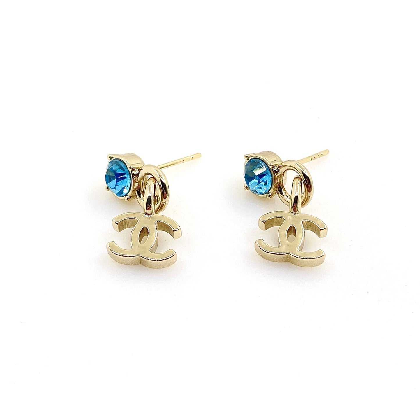 18K CC Blue Crystal Earrings