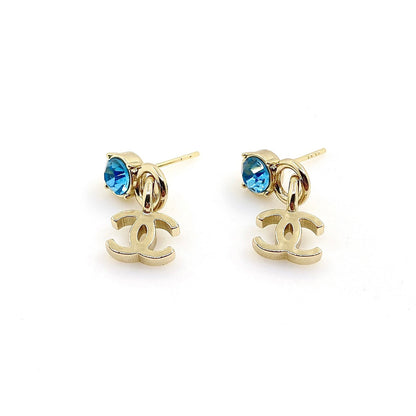 18K CC Blue Crystal Earrings