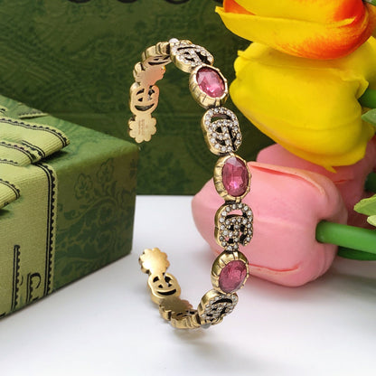 18K Double G Red Crystals Open Cuff Bracelet