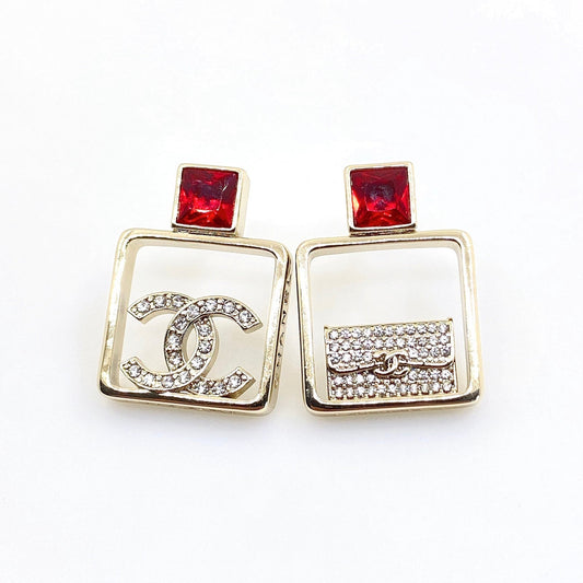 18K CC Red Bottle Pendant Earrings
