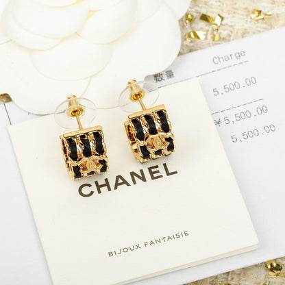 18K CC Half Circle Leather Gold Earrings