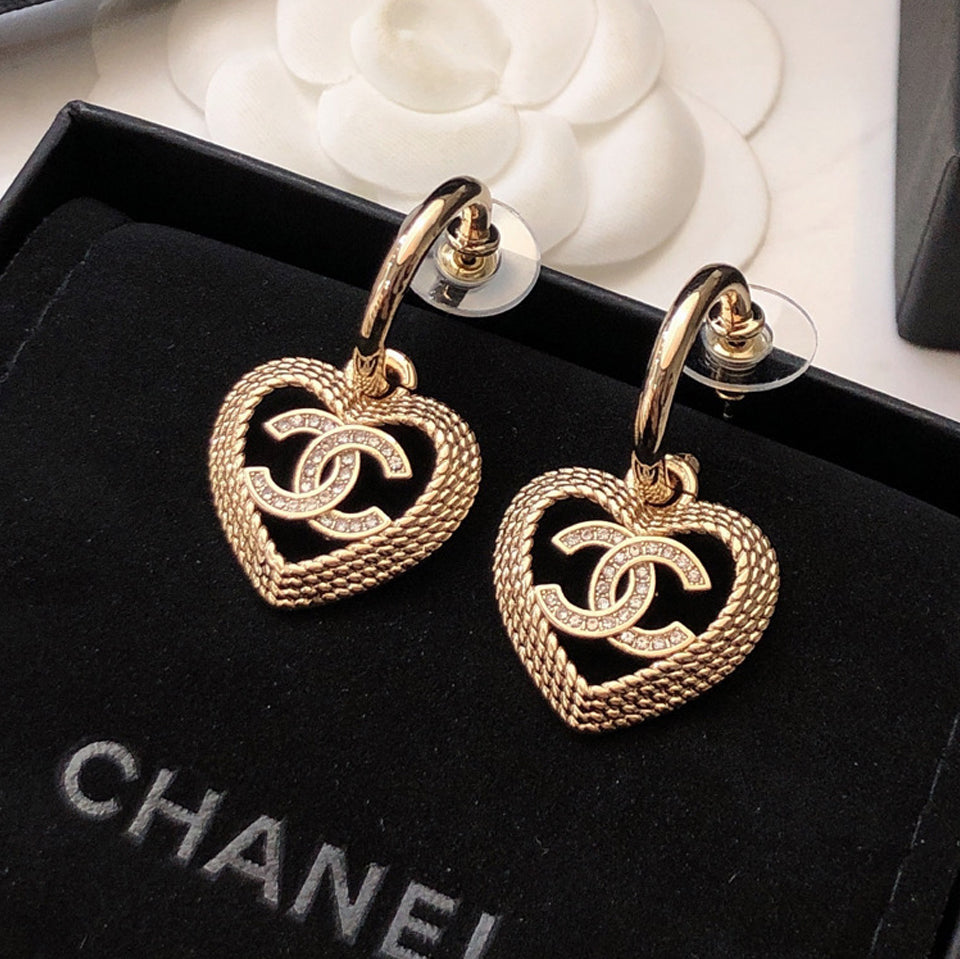 18K CC Heart Strass Earrings