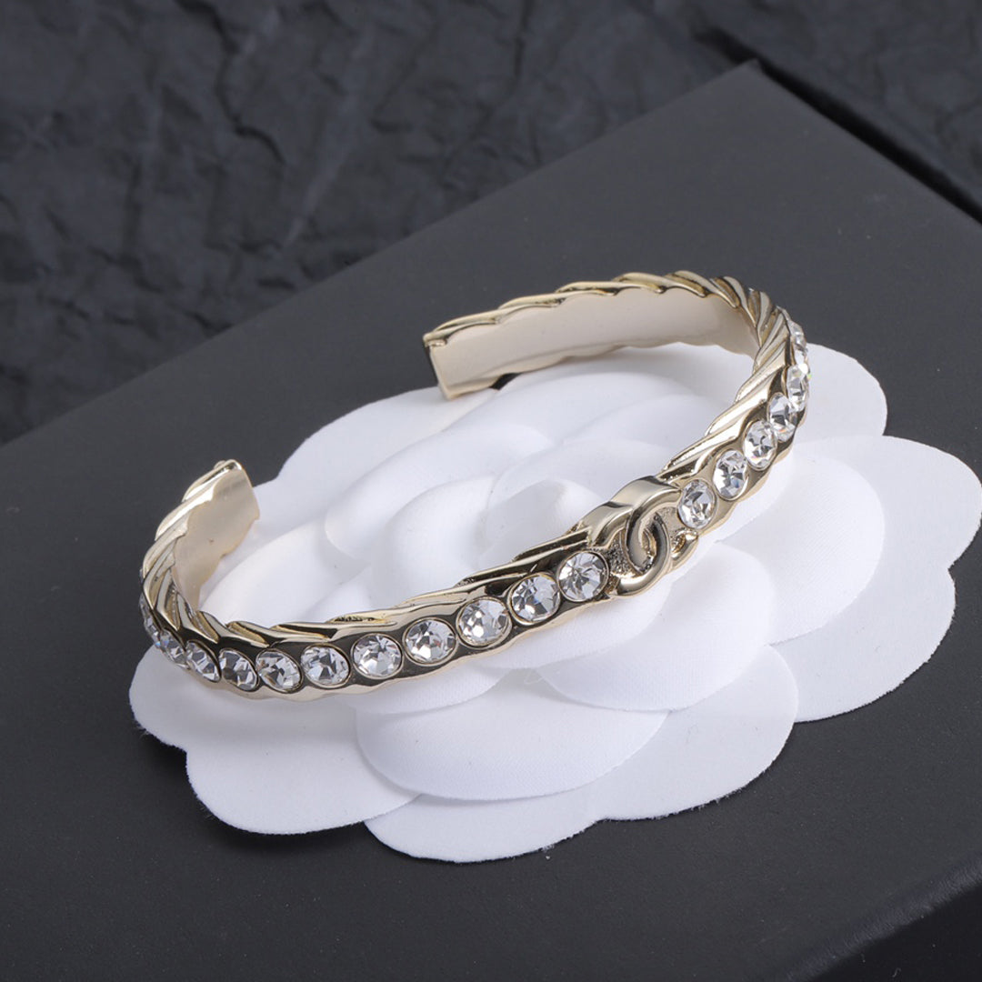 18K CC Open Cuff Crystals Bracelet