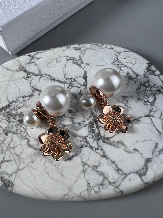 18K CD Vintage Flower Pearl Earrings