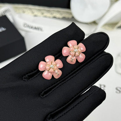 18K CC 26C Pink Camellia Earrings