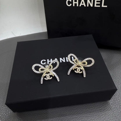 18K CC Golden Bow Diamond Earrings