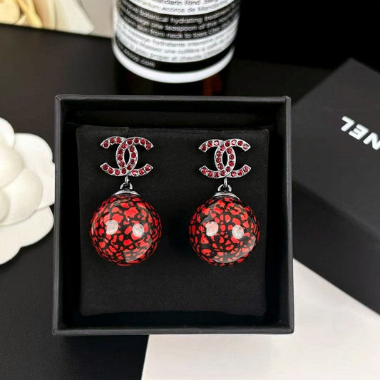 18K CC Red Glass Bead Resin Earrings