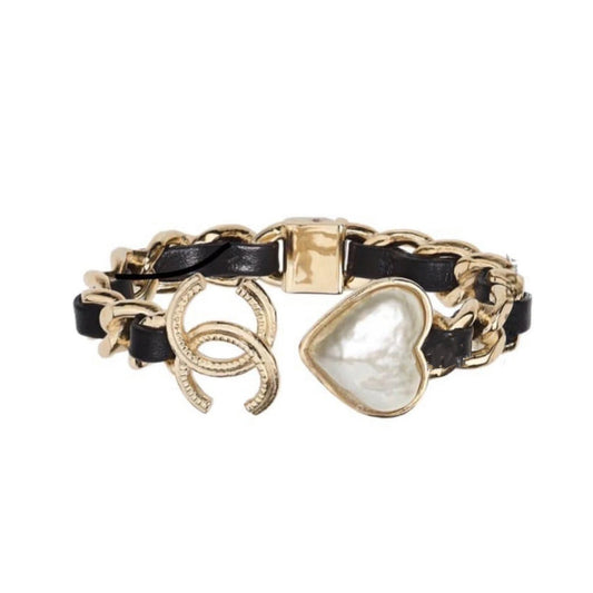 18K CC Heart Black Cuff Bracelet