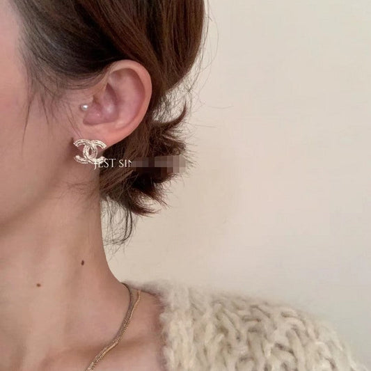 18K CC Relief Gold Earrings