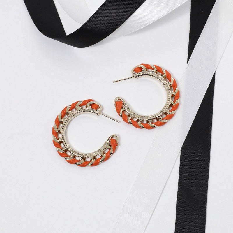 18K CC Black & Red Leather Earrings