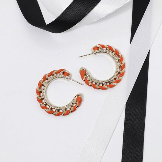 18K CC Black & Red Leather Earrings
