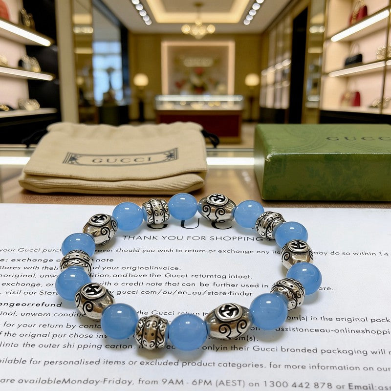 18K GG Anger Forest Blue Bead Chain Bracelet