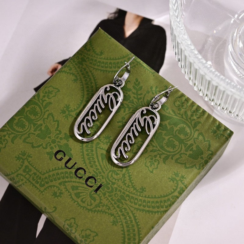 18K GG White Gold Script Earrings