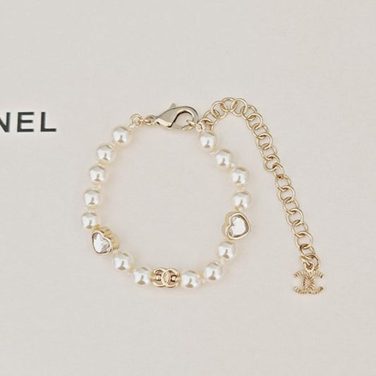 18K CC Pearl Heart Crystal Bracelet