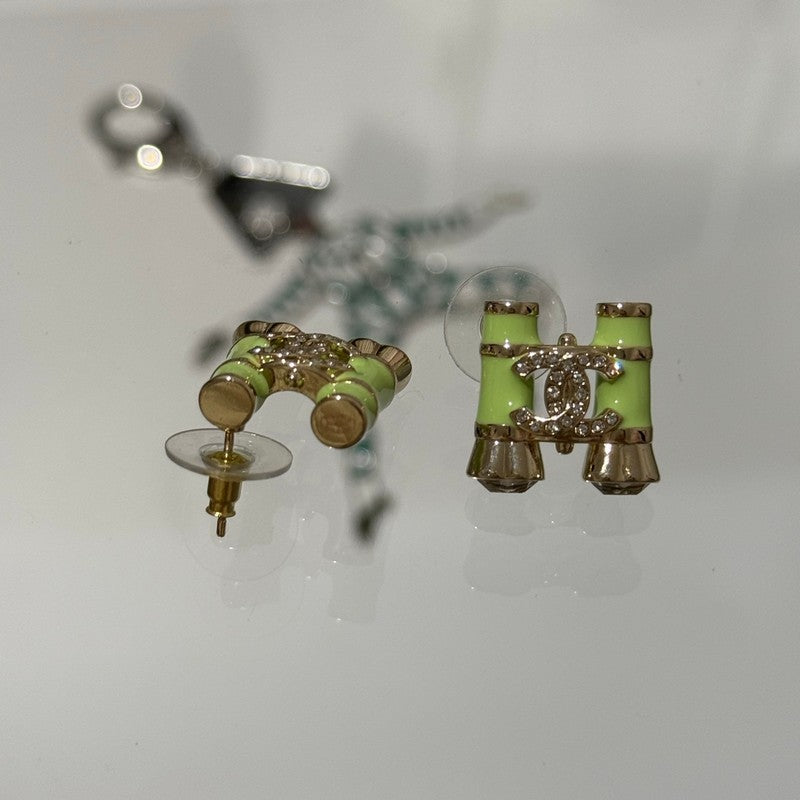 18K CC 26C Green Telescope Gold Earrings