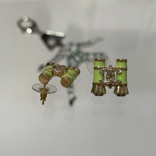 18K CC 26C Green Telescope Gold Earrings