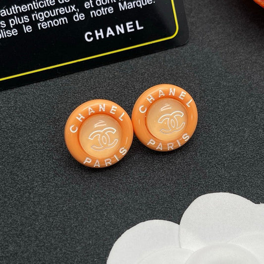 18K CC Orange Round Earrings