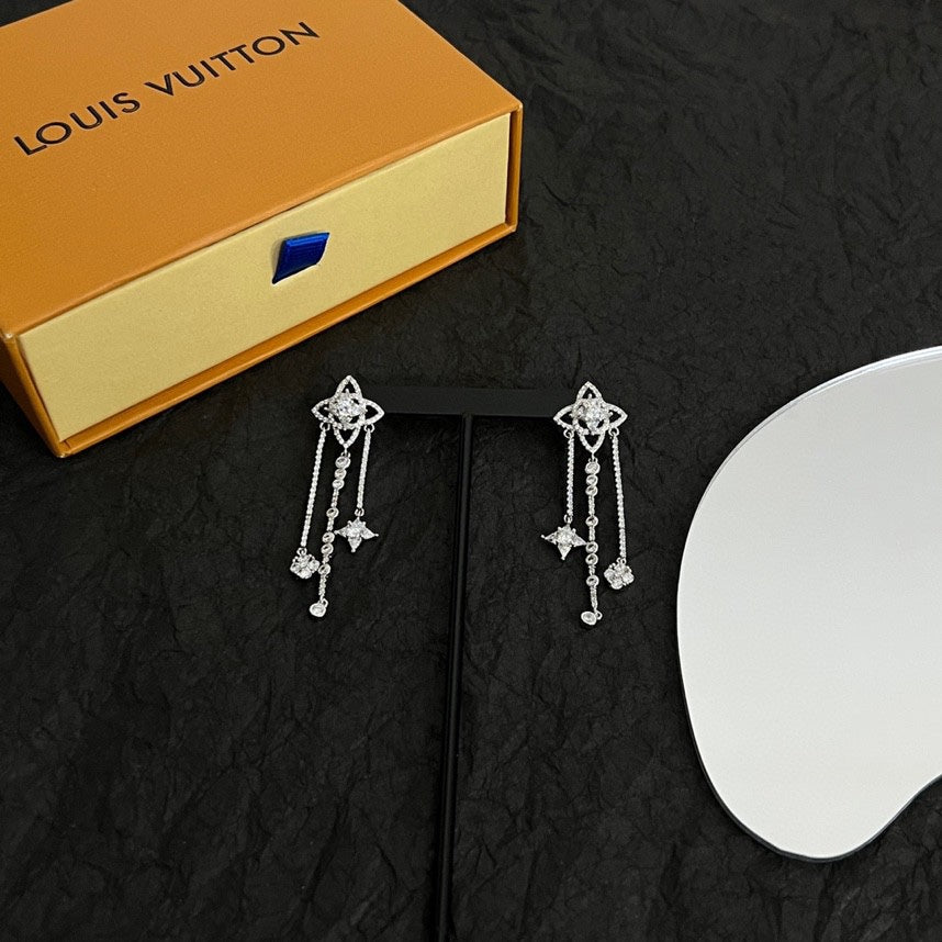 18K Louis Diamond Flowers Long Earrings