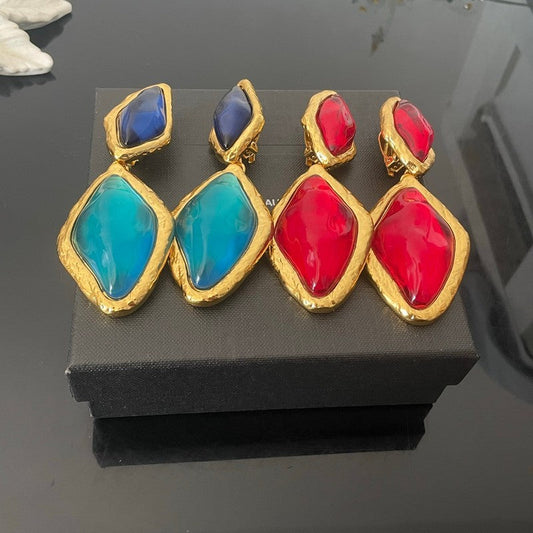 18K Saint Red & Blue Crystal Gold Earrings