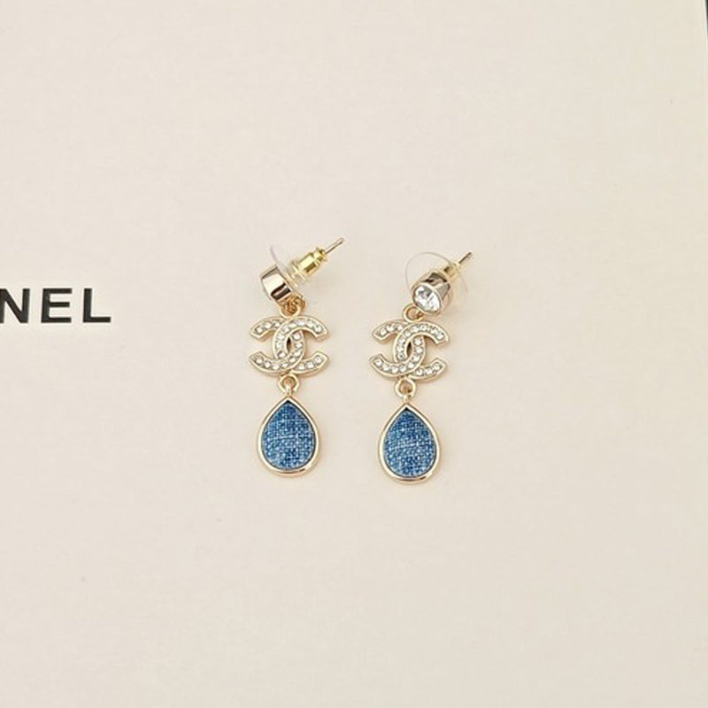 18K CC Blue Pendant Diamond Earrings