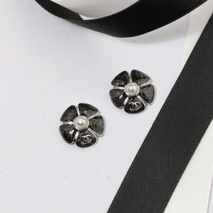 18K CC Black & Pink Camellia Earrings