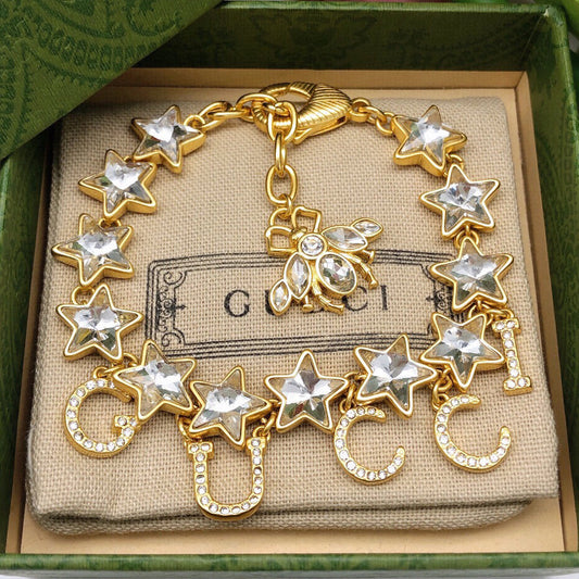 18K Double G Script Crystals Bracelet