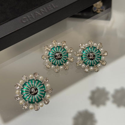 18K CC 26C Crystal Green Earrings