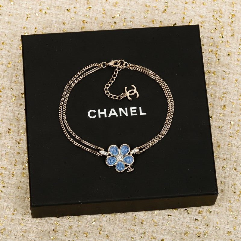 18K CC 26A Blue Flower Necklace