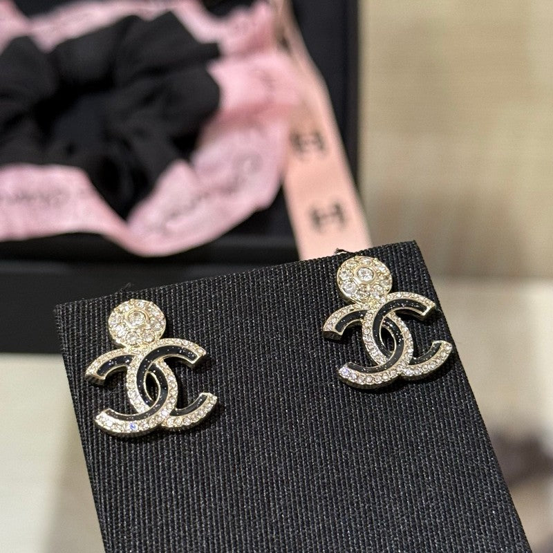 18K CC Black Diamond Earrings