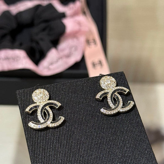 18K CC Black Diamond Earrings