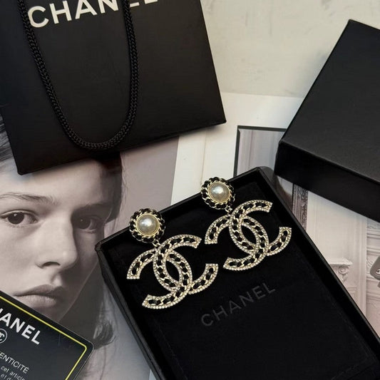 18K CC Leather Gold Earrings