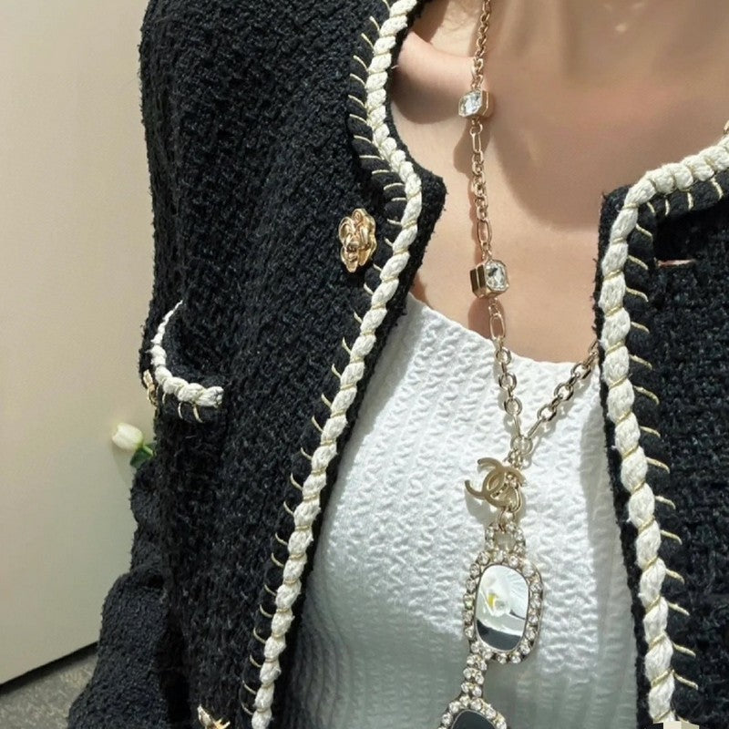 18K CC Black Crystal Gold Necklace