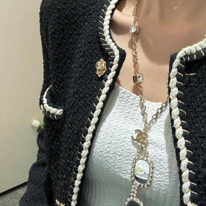 18K CC Black Crystal Gold Necklace