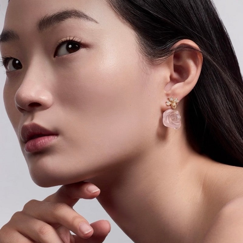 18K CD Pink Flower Earrings