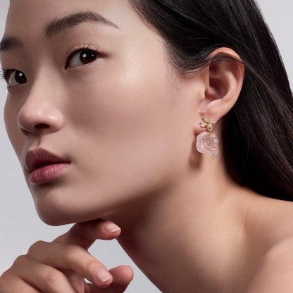 18K CD Pink Flower Earrings